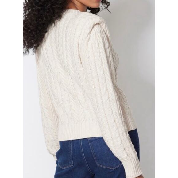 Evereve Alexis Strong Shoulder Cable Pullover Sweater Women’s Small Cream - Picture 2 of 10
